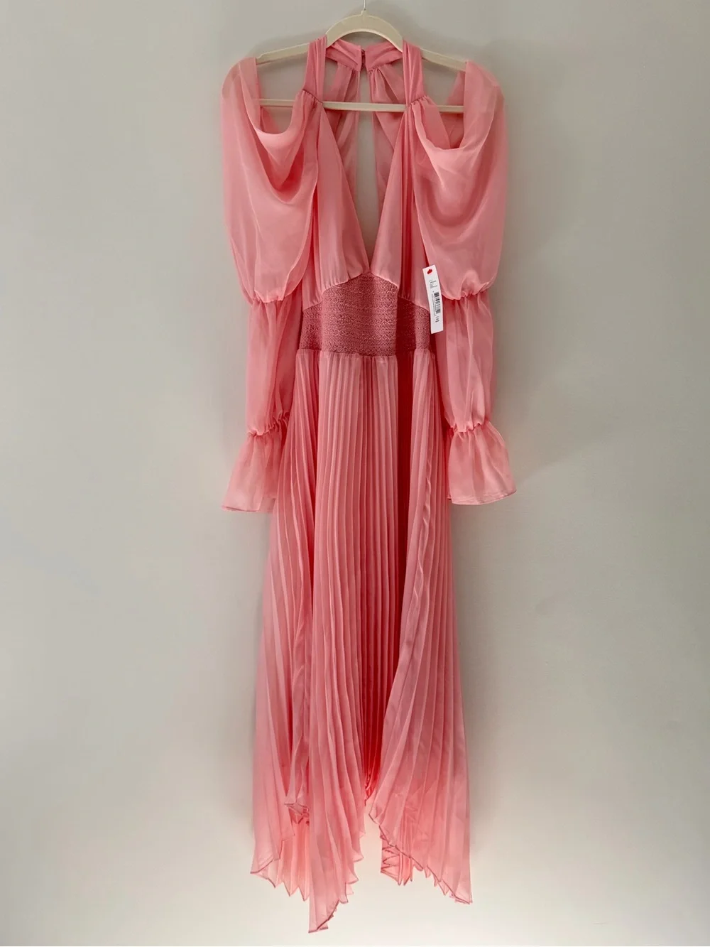 NEW Alice + Olivia Pink Dress Pleated Midi Balloon Puff Jasmine Sleeve, Small